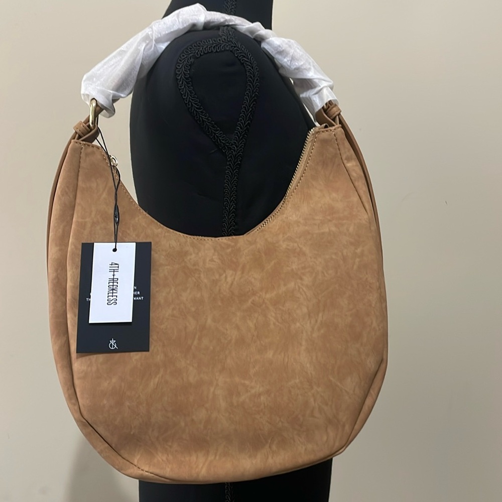 4th Studio Faux Suede Crescent Bag Purse 4th and Reckless NWT Una Beige Camel